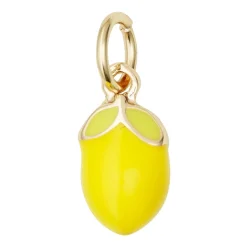 Guldfarvet vedhæng/charm med en gul citron, længde 10 mm, Ø6,2 mm