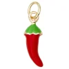 Guldfarvet vedhæng/charm med en rød chili, længde 14 mm, Ø5 mm