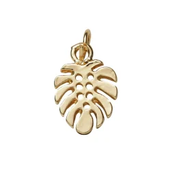 Guldfarvet vedhæng/charm monsterablad 10,5×15 mm
