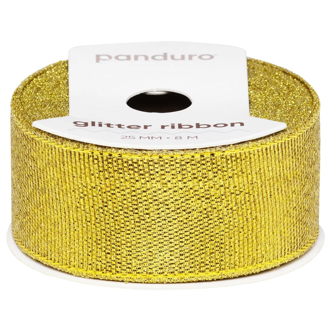 Gyldent glitterbånd – 25 mm bredt og 8 meter langt