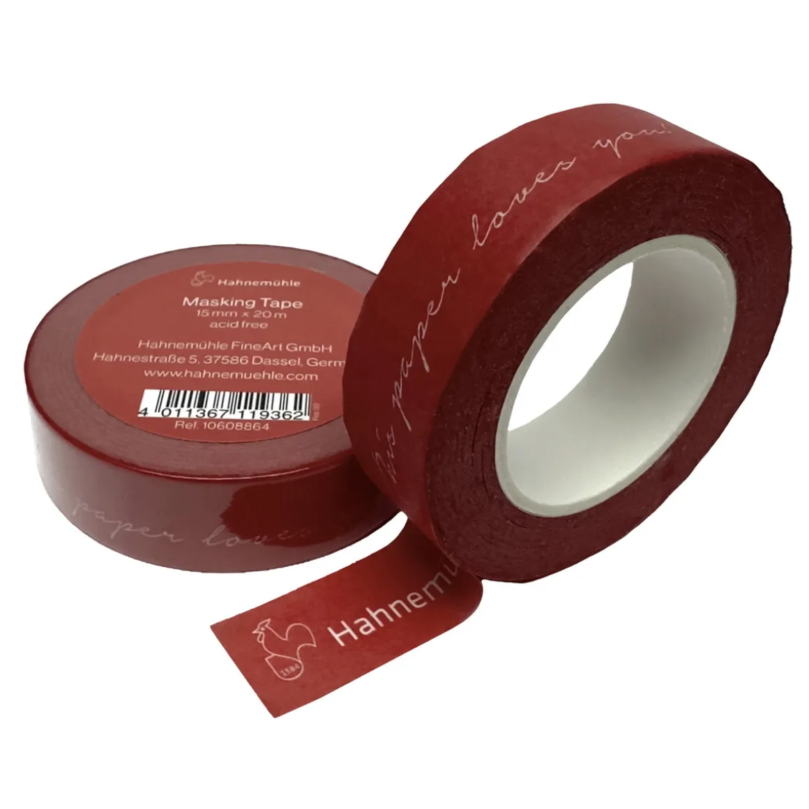 Hahnemühle Fine Art Masking Tape, rød maskeringstape med tekst 15 mm × 20 meter