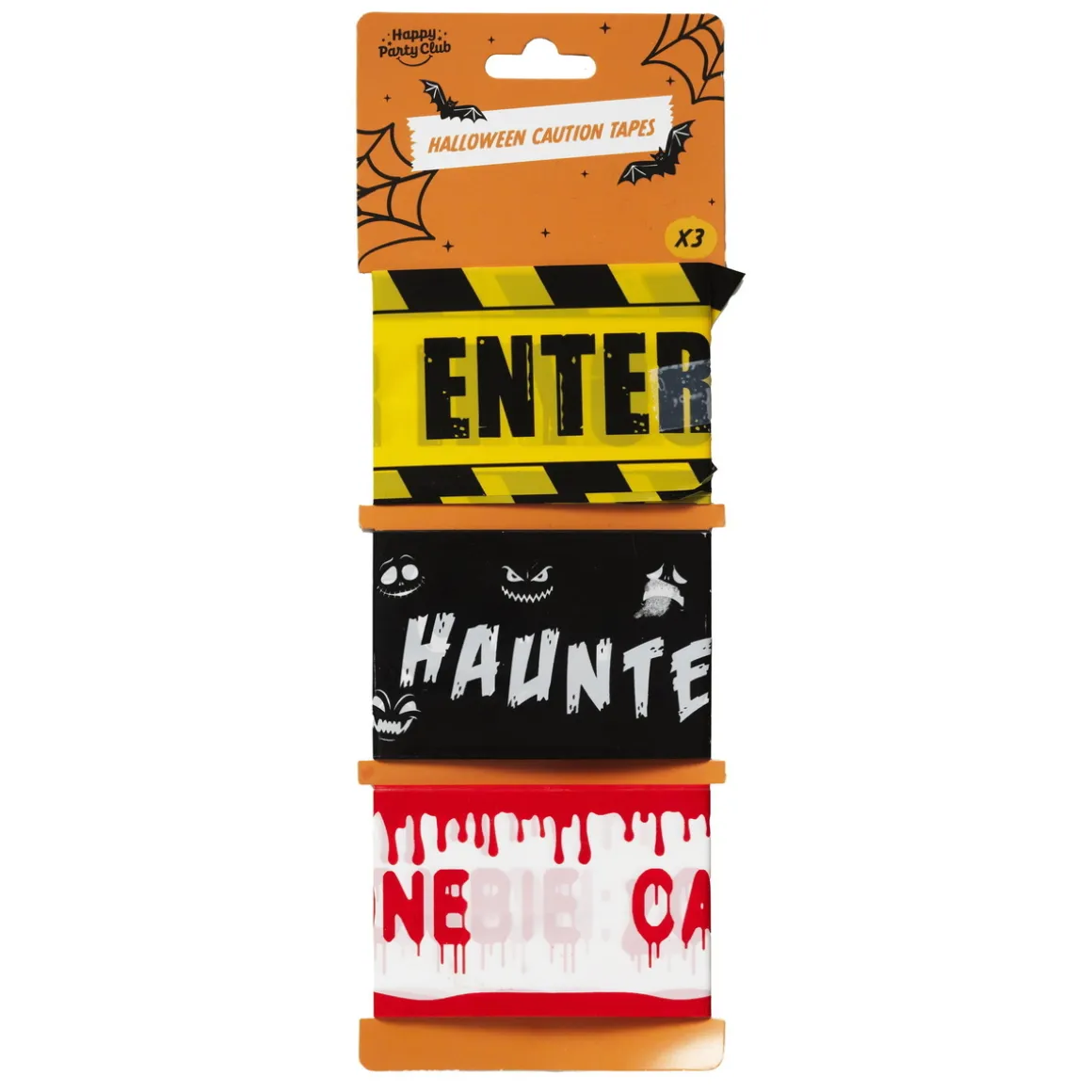 Halloween-afspærringsbånd i plast med 3 forskellige tryk, i alt ca. 9 m