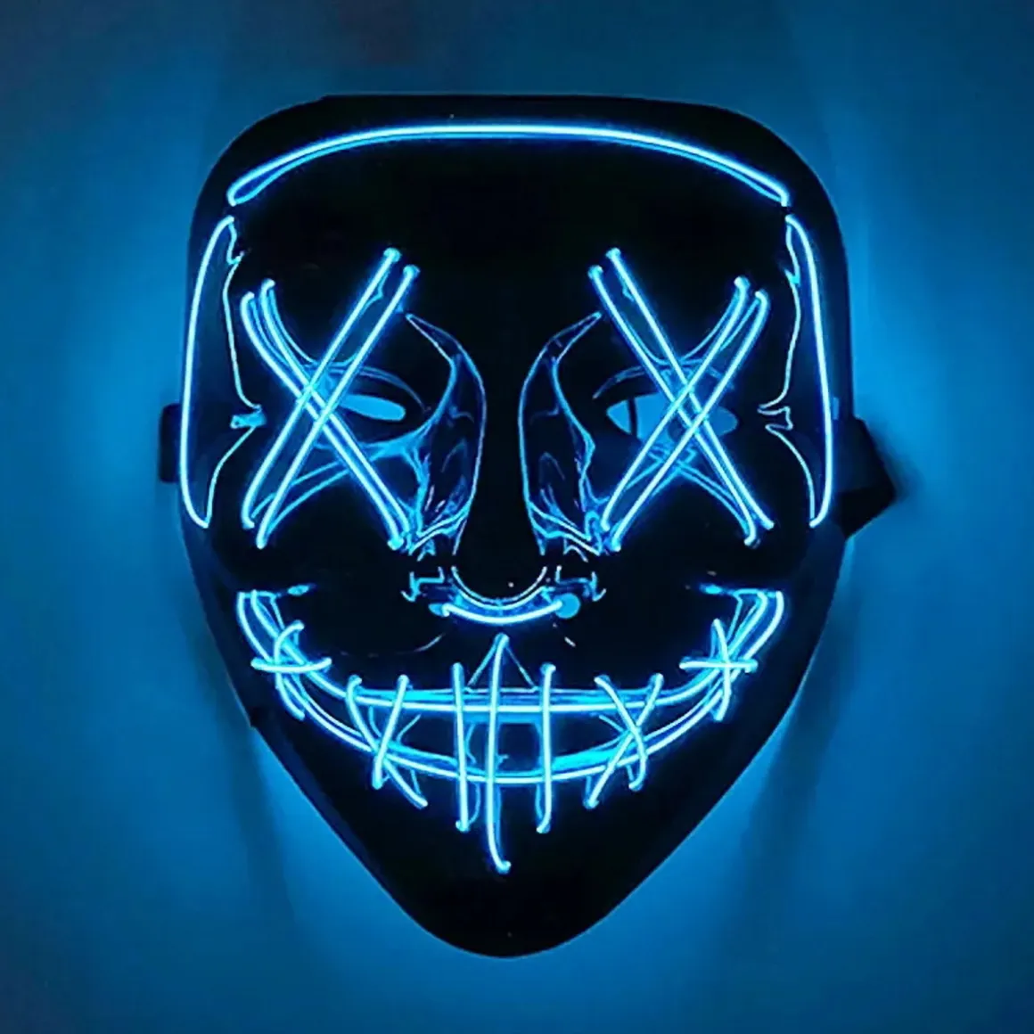 Halloween-maske, ondskabsfuldt klovneansigt med blåt LED-lys!