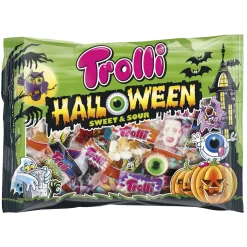 Halloweenslik Trolli Mix 360 gram, surt, sødt og spooky i 19 små poser