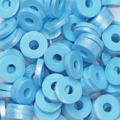 Heishi-perler i rør – guldskinnende turkise heishis, Ø6 mm