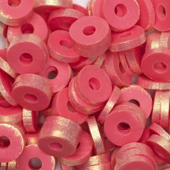 Heishi-perler i rør – guldskinnende røde heishis, Ø6 mm