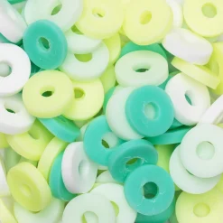 Heishi-perler i rør – skønt mix med hvide, grønne, lysegule & lime heishis, Ø6 mm