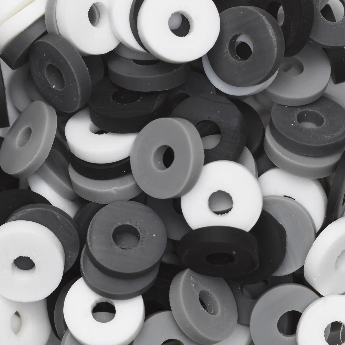 Heishi-perler i rør – skønt mix med sorte, hvide & grå heishis, Ø6 mm