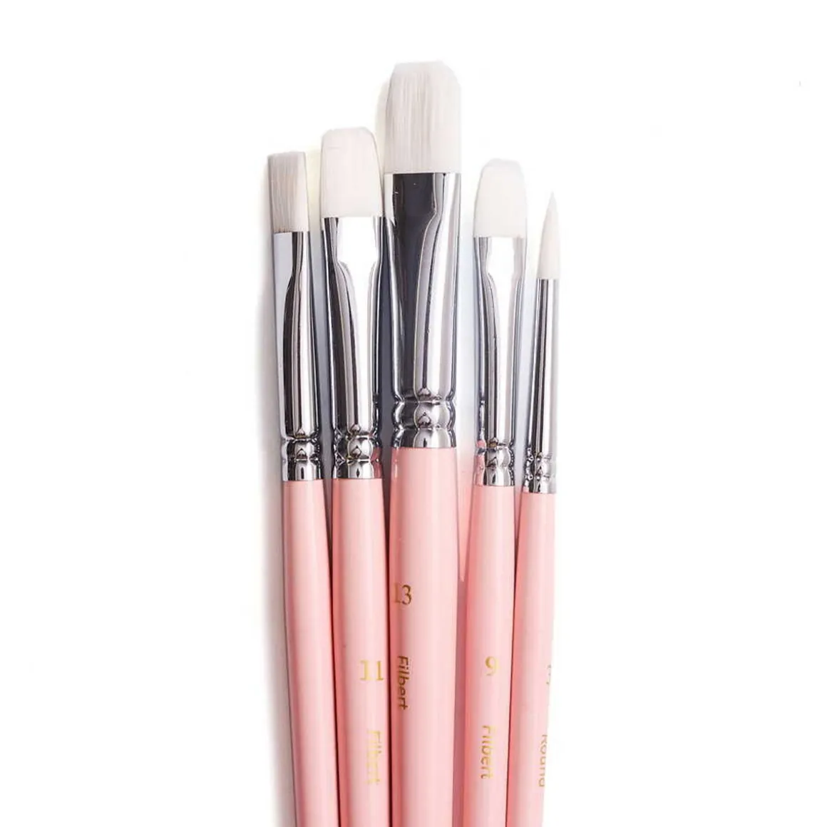 HIMI Gouache Brush 5-pak Pink Bird – 5 lyserøde pensler – 3 filbert, 1 rund og 1 flad