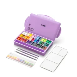 HIMI Gouache Twin Cup Kit, 36 jelly gouachefarver, 3 pensler og palet