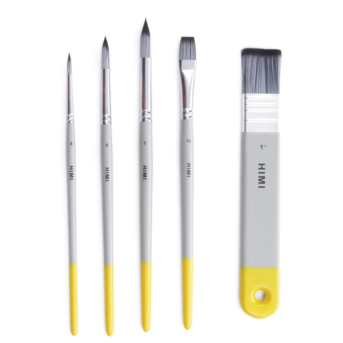 HIMI Watercolour, 5-pak akvarelpensler, 3 runde, 1 flad og 1 bred flad