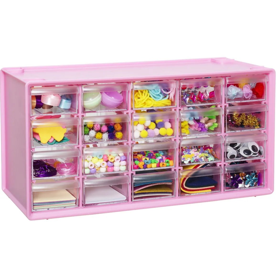 Hobbykommode i rosa udførelse! Masser af hobby- og hobbytilbehør – 38×15,5×19 cm