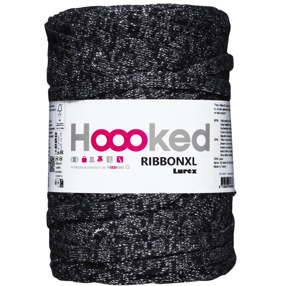 Hoooked Ribbon XL garn Lurex 250 g sort – Black Sparkle