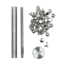 Hulnitter inkl. værktøj, Ø9 mm, 20-pak, sølvfarvede. Længde 8/10 mm, 10 par af hver