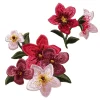 Iron-on applikation 2 blomster med glitterdetaljer, en stor (85×65 mm) og en lille