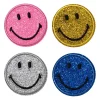 Iron-on applikation 4 glitrende smileys i 4 forskellige farver Ø40 mm