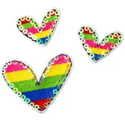 Iron-on Hjerter rainbow 3 stk.