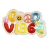 Iron-on stofmærke med farverig tekst Good vibes, 70×40 mm