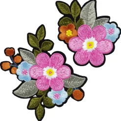 Iron-on stofmærke rosa blomster i 2 størrelser med masser af detaljer, 2 stk. 65×75 mm og 48×53 mm