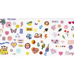 Iron-on, strygemærker til tekstil – 3 ark 15×21 cm med smileys, 1970'erne og meget andet!