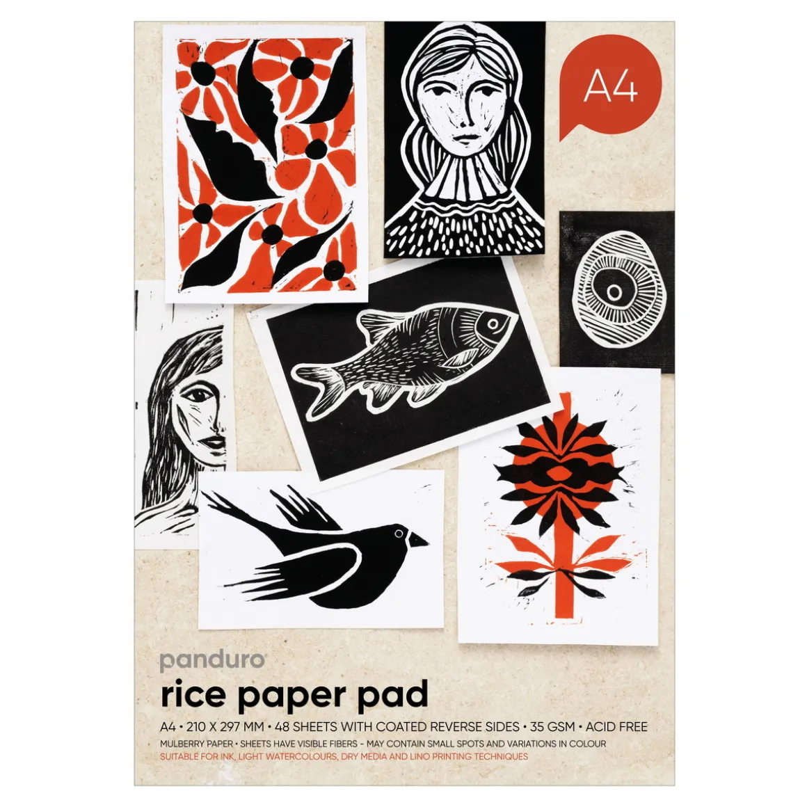 Japanpapir blok A4 (210×297 mm), 48 ark, 35 g/m²