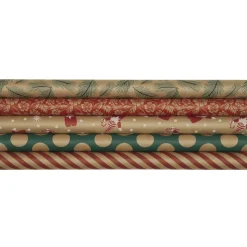 Julepapir, brunt naturpapir med tryk, 5 ruller a 2 meter i 57 cm bredde