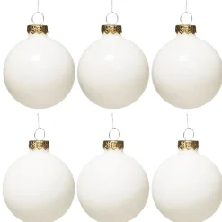 Juletræskugler, 6 stk. fine, hvide julekugler af glas Ø6 cm – 3 matte og 3 blanke