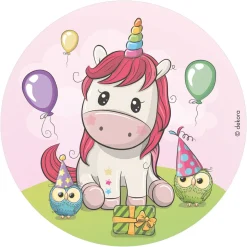Kagebillede Ø20 cm – Unicorn/sød enhjørning med venner!
