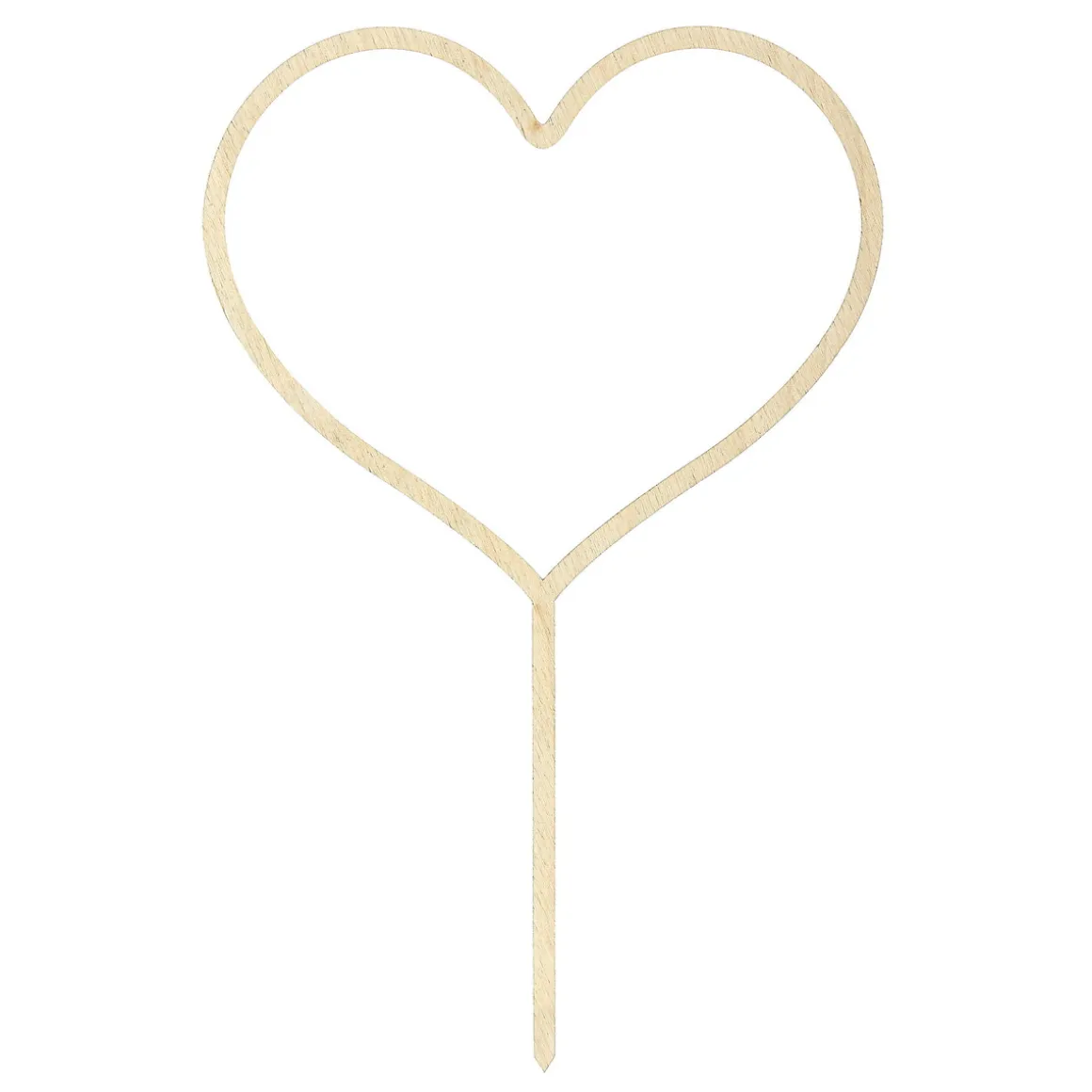 Kagedekoration, cake topper, hjerte af lyst træ, total højde 23 cm