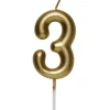 Kagelys/tallys, guldfarvet, 6 cm højt – tallet 3