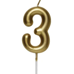 Kagelys/tallys, guldfarvet, 6 cm højt – tallet 3