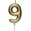 Kagelys/tallys, guldfarvet, 6 cm højt – tallet 9