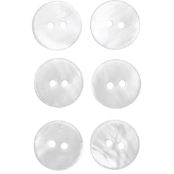 Knapper af hvid, skinnende muslingeskal, 6 stk. Ø15 mm