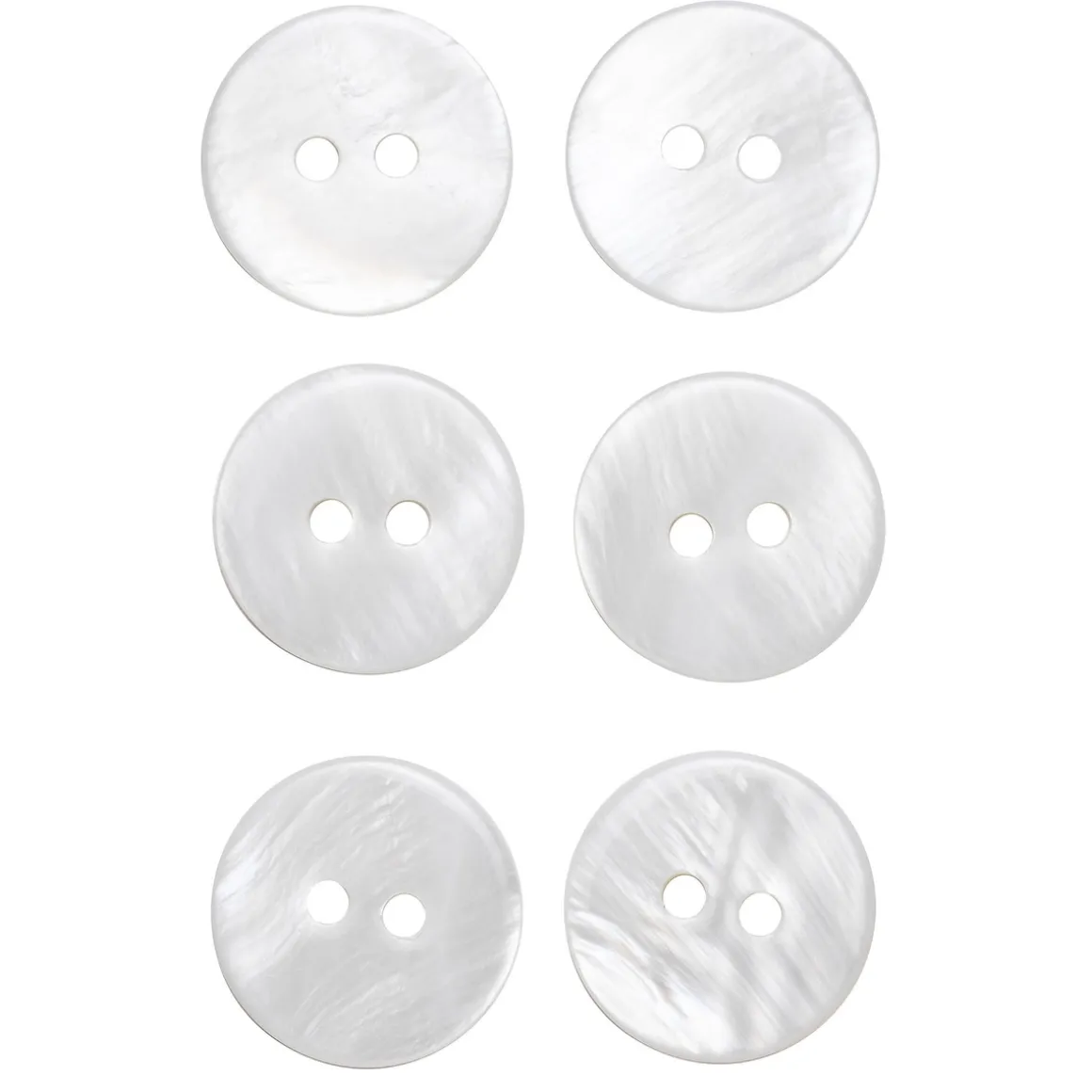 Knapper af hvid, skinnende muslingeskal, 6 stk. Ø15 mm