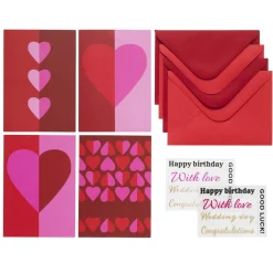 Kortkit Hjerte, Valentinsdag & Valentine’s – 4 × A5-kort, kuverter og stickers-ark