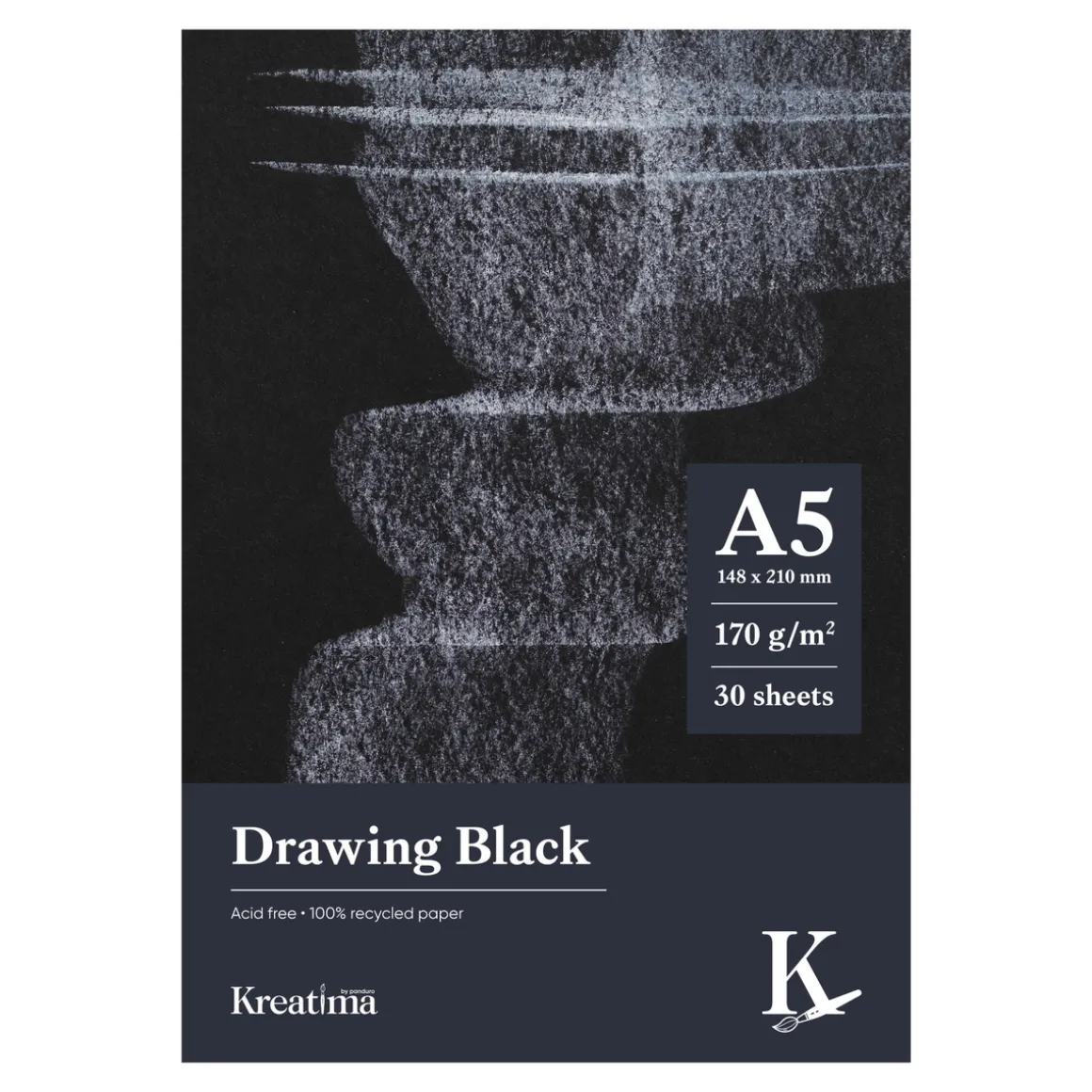 Kreatima Drawing Black tegneblok A5 (148x210 mm), 30 sorte ark, 170 g/m²