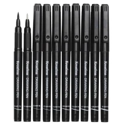 Kreatima Fineliners – 10-pak tuschpenne i 10 størrelser: 0,1–0,8, 1,0 mm + penselspids