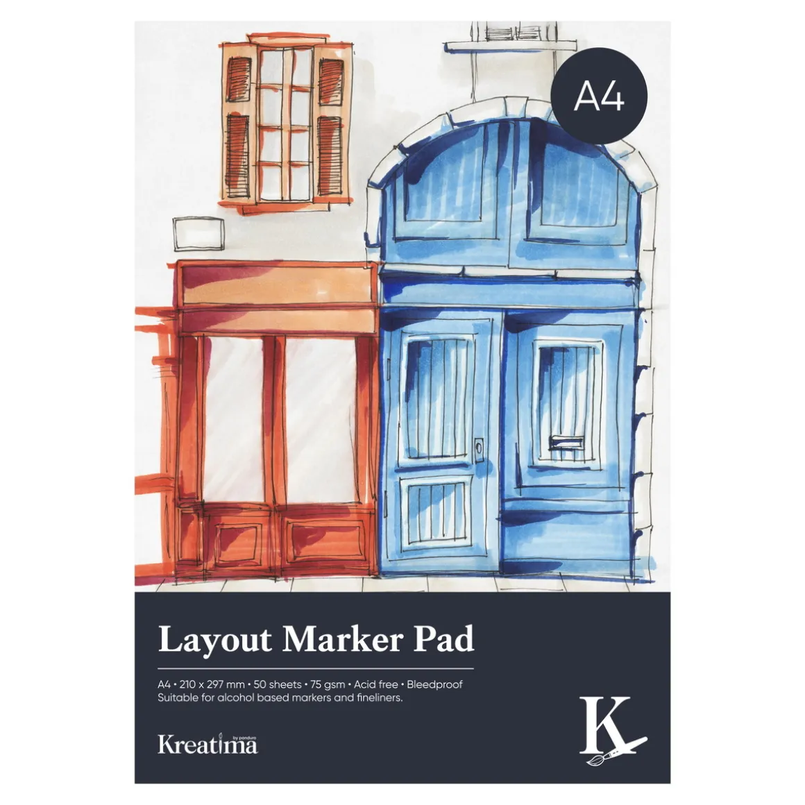 Kreatima Layout Marker Pad A4 (210×297 mm), 50 ark, 75 g/m² – skitsér med markers og tuschpenne