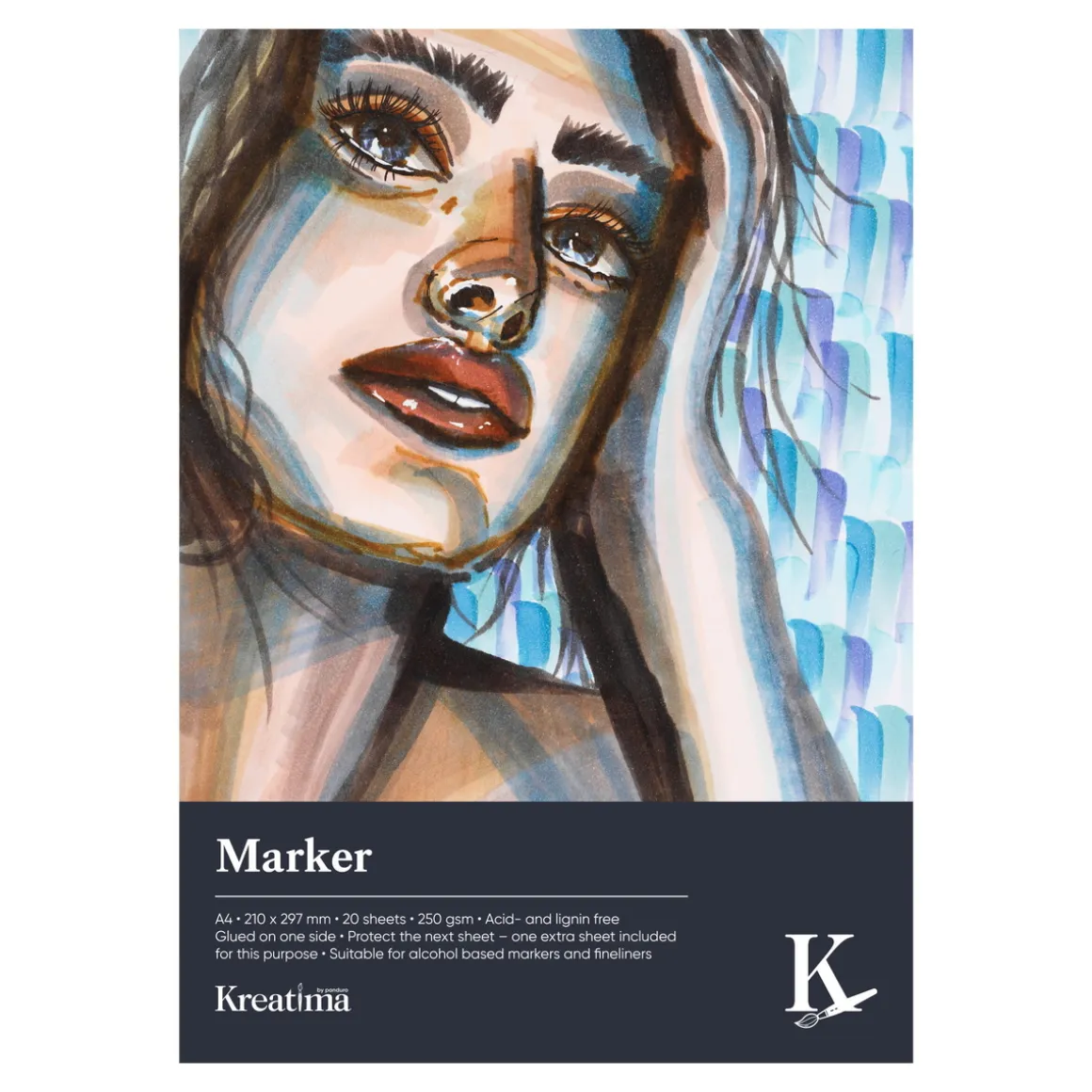 Kreatima Marker tegneblok til markers og tuschpenne, A3 (297×420 mm), 20 ark, 250 g/m²