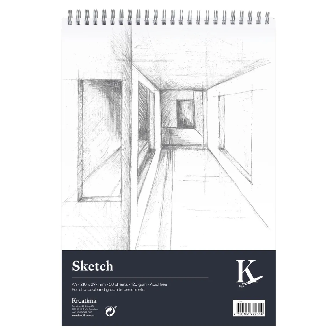 Kreatima Sketch spiralbundet tegneblok A4 – 210×297 mm, 50 ark, 120 g/m²