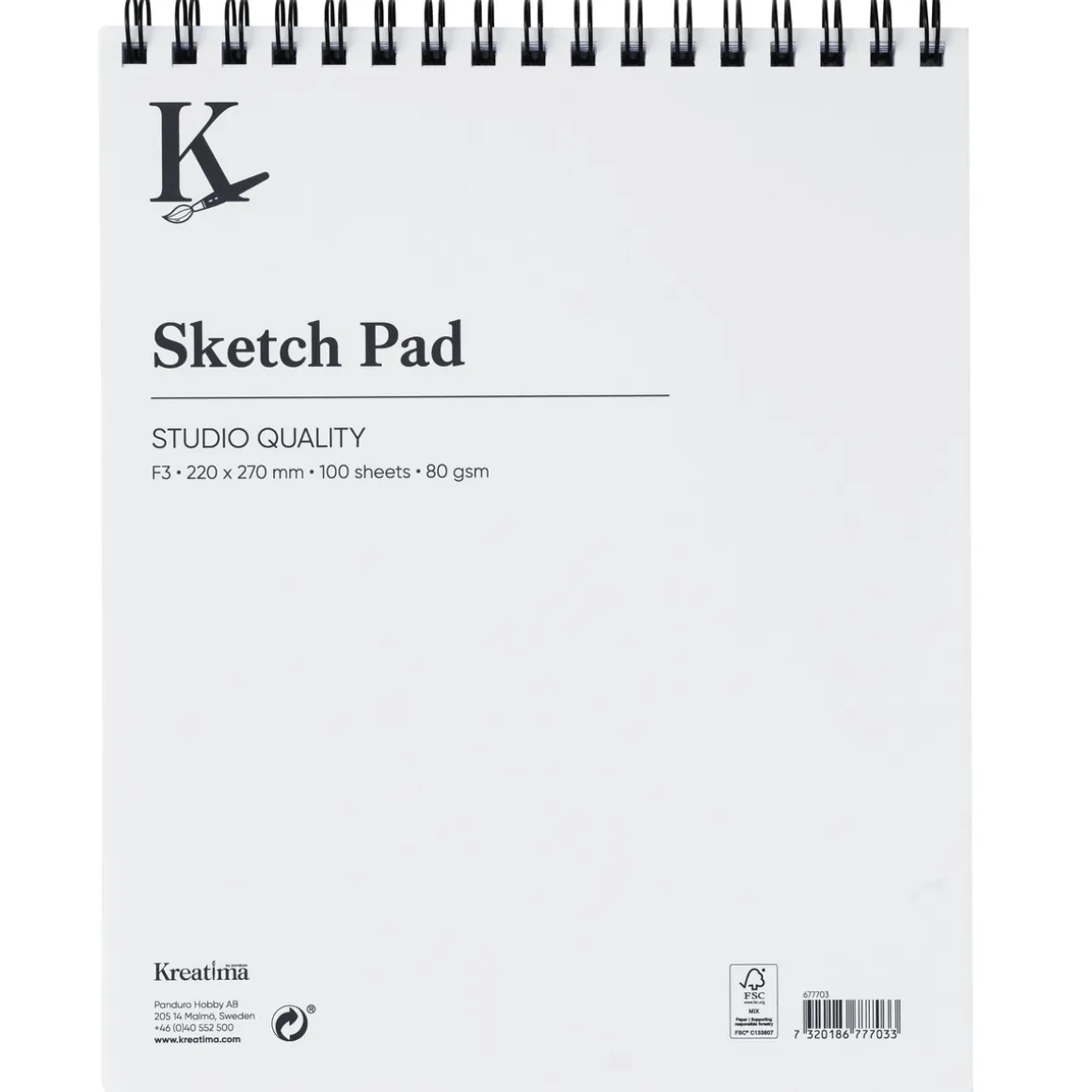 Kreatima Studio Sketch spiralbundet skitseblok F3 (220x270 mm), 100 ark, 80 g/m²