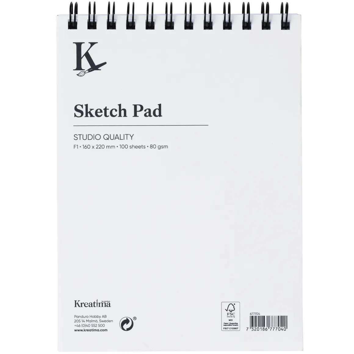 Kreatima Studio Sketch spiralbundet skitseblok F0 (100x150 mm), 100 ark, 80 g/m²