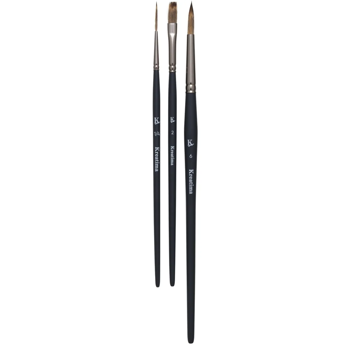 Kreatima Vegan akvarelpensler 3-pak – rund #6, flad #1/4, script liner #2