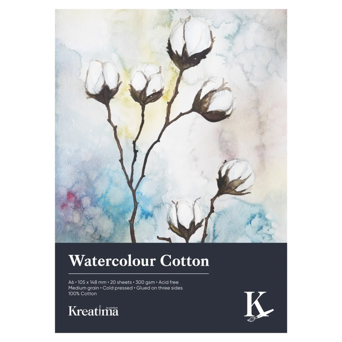 Kreatima Watercolour akvarelblok 100% bomuld A6 (105×148 mm), 20 ark, 300 g/m²