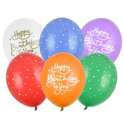 Latexballoner 6-pak Ø30 cm – Happy birthday to you i flere forskellige farver