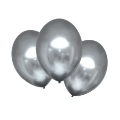 Latexballoner 6-pak Ø30 cm – krom-/metallicfarvet sølv