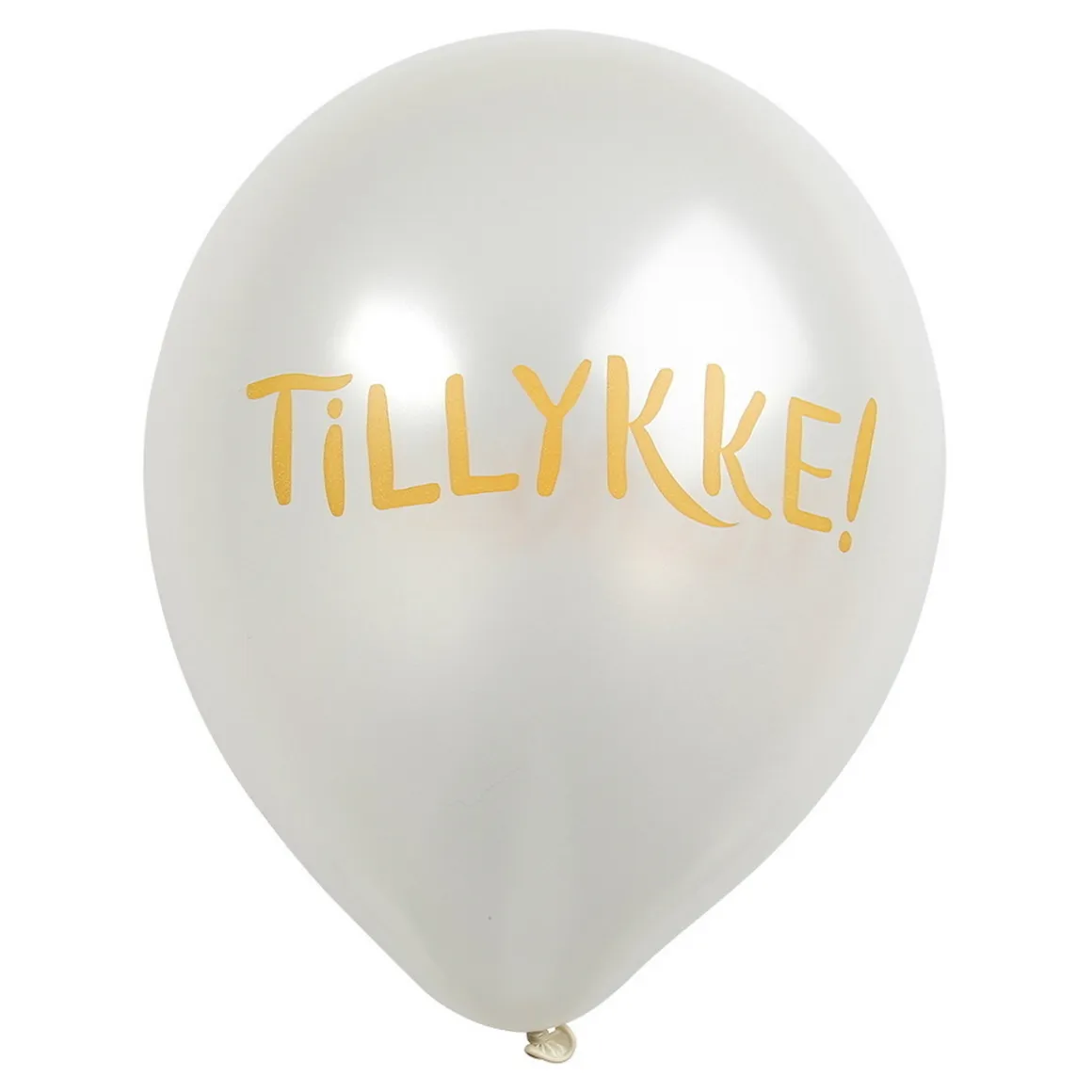 Latexballoner 6-pak Ø30 cm – lyse perlemorsfarvede balloner med teksten Tillykke!
