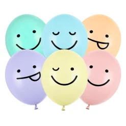 Latexballoner 6-pak Ø30 cm – sjove smileys i 6 forskellige farver