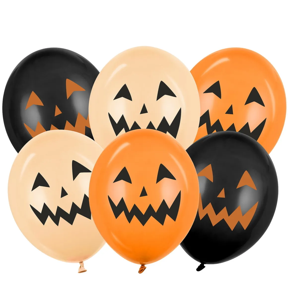 Latexballoner 6-pak, ondt grinende græskar til halloween! I 3 forskellige farver. Ø30 cm
