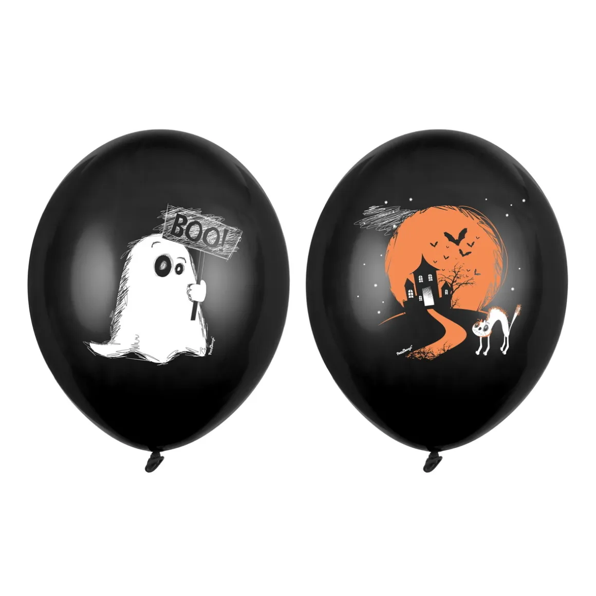 Latexballoner, sorte balloner til Halloween med spøgelse og spøgelseshus 6-pak, Ø30 cm